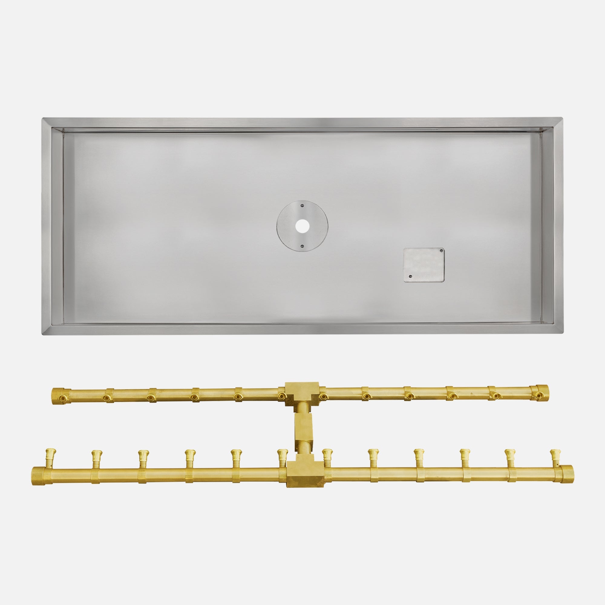 60" x 12" Rectangle Drop In Burner Pan with Opening for Pilot Burner (62" x 14" OD); 40 x 6