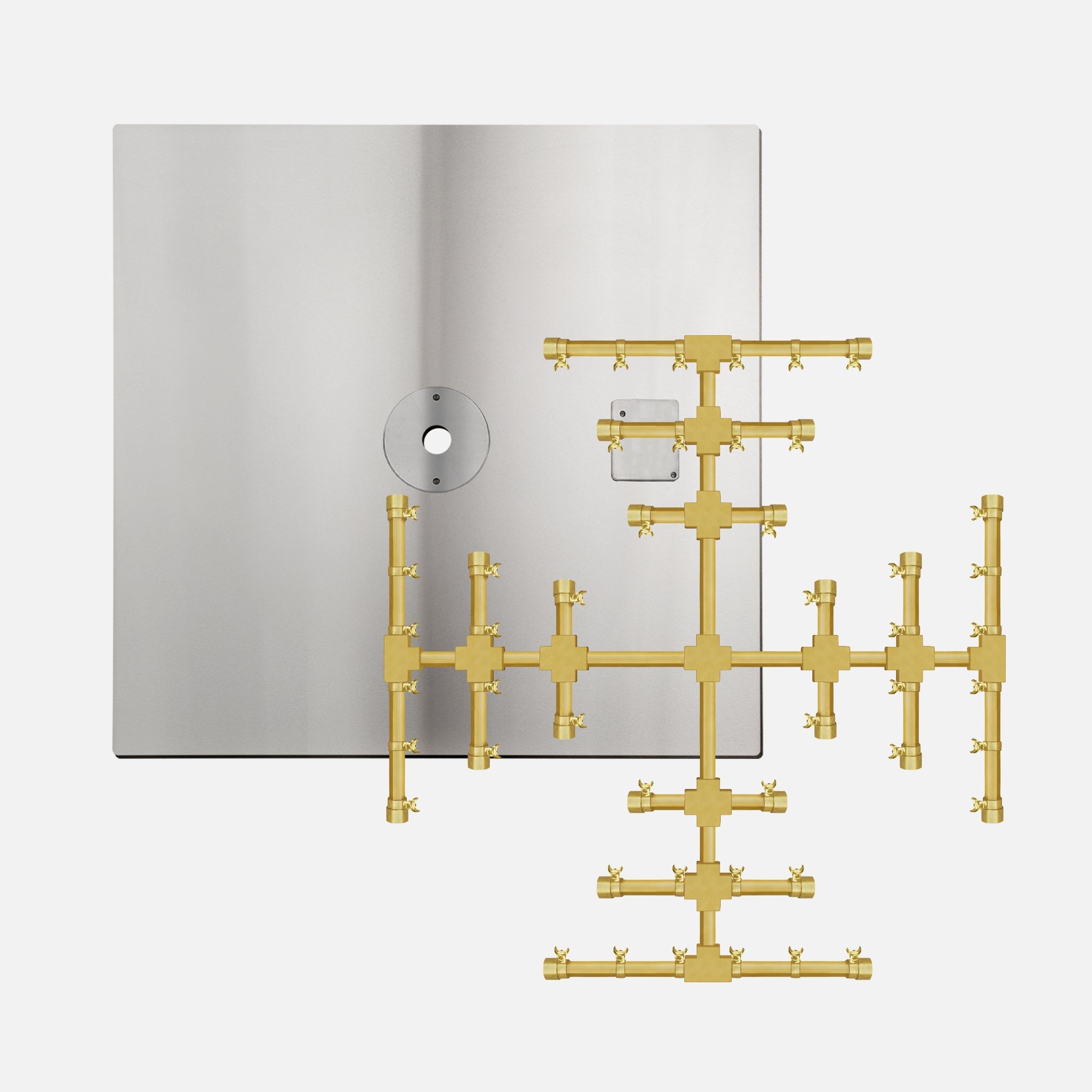 30" Square Flat Burner Pan with Opening for Pilot Burner; 18" Pro Series Brass Snow Flake Burner–124K BTU's / 1/2" Natural Gas Inlet with a 1/2" Black Key Valve and (2) 18" Whistle Free Flexible Gas Lines 1/2"