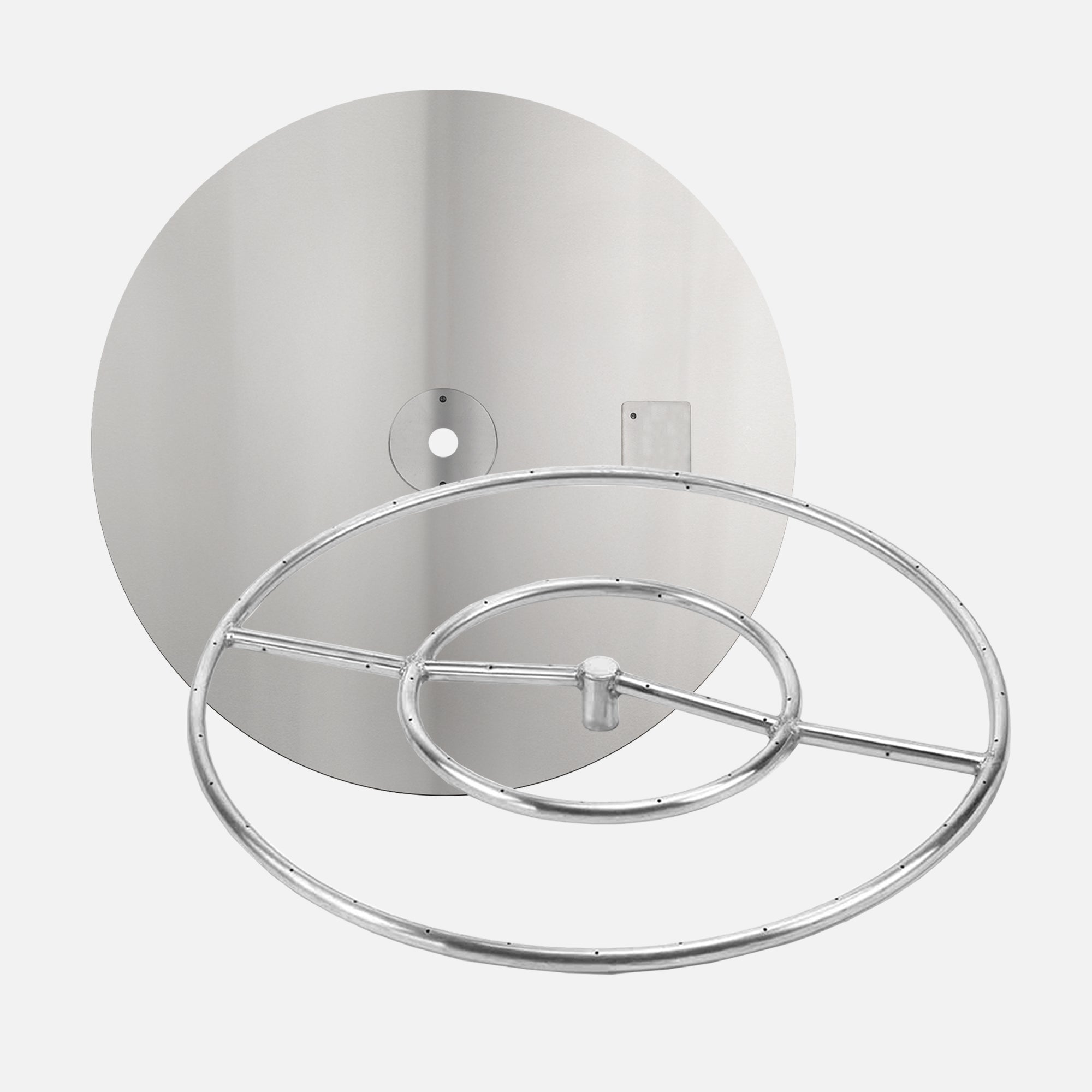 30" Round Flat Burner Pan with Opening for Pilot Burner; 18" Diameter Fire Ring–162K BTU's (304 Stainless Steel) / 1/2" Gas Inlet with NG Orifice; Battery Powered Ignition System Kit / Natural Gas; (1) 18" Whisper Free Flex Gas Line 1/2"